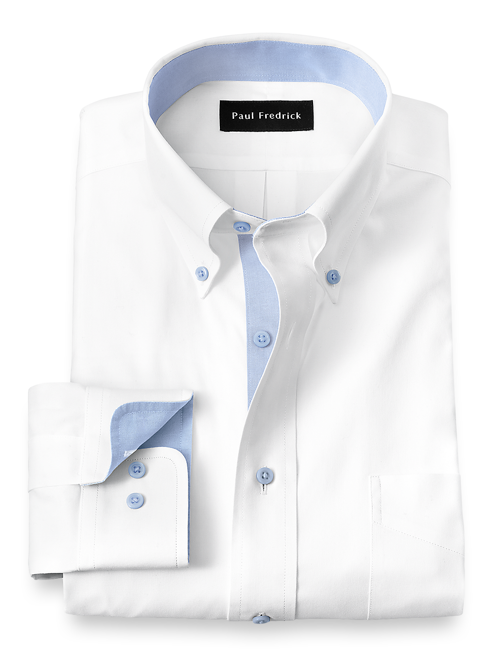 Product Image of Comfort Stretch Non-iron Solid Dress Shirt With Contrast Trim-White/Blue