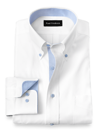 Comfort Stretch Non-Iron Solid Dress Shirt With Contrast Trim - White/blue