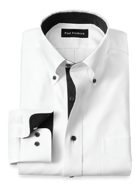 Comfort Stretch Non-Iron Solid Dress Shirt With Contrast Trim - White/black