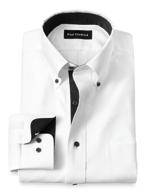 Comfort Stretch Non-Iron Solid Dress Shirt With Contrast Trim - White/black