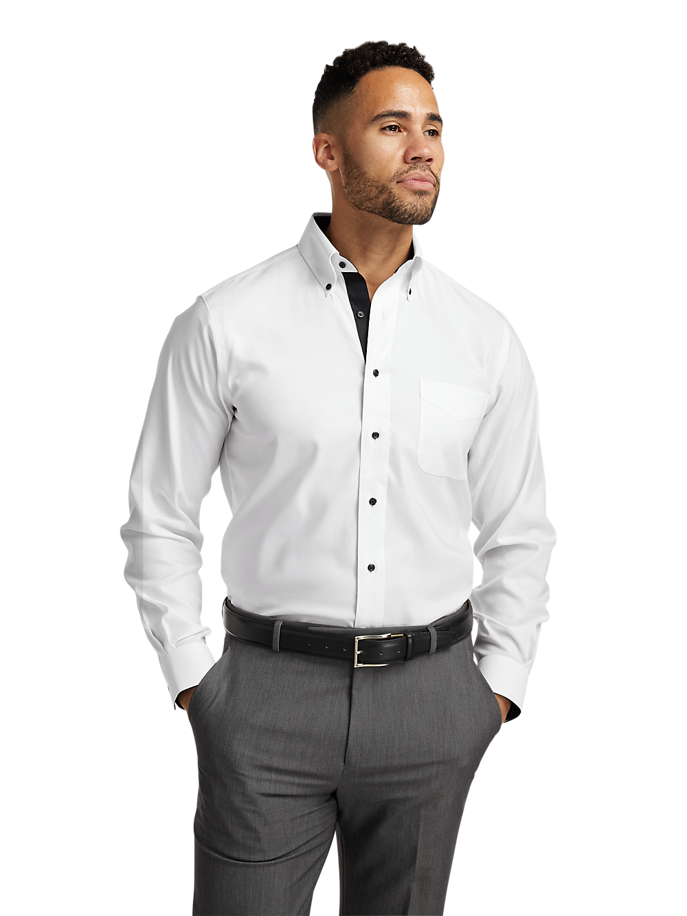 Alternate Image of Comfort Stretch Non-iron Solid Dress Shirt With Contrast Trim-1