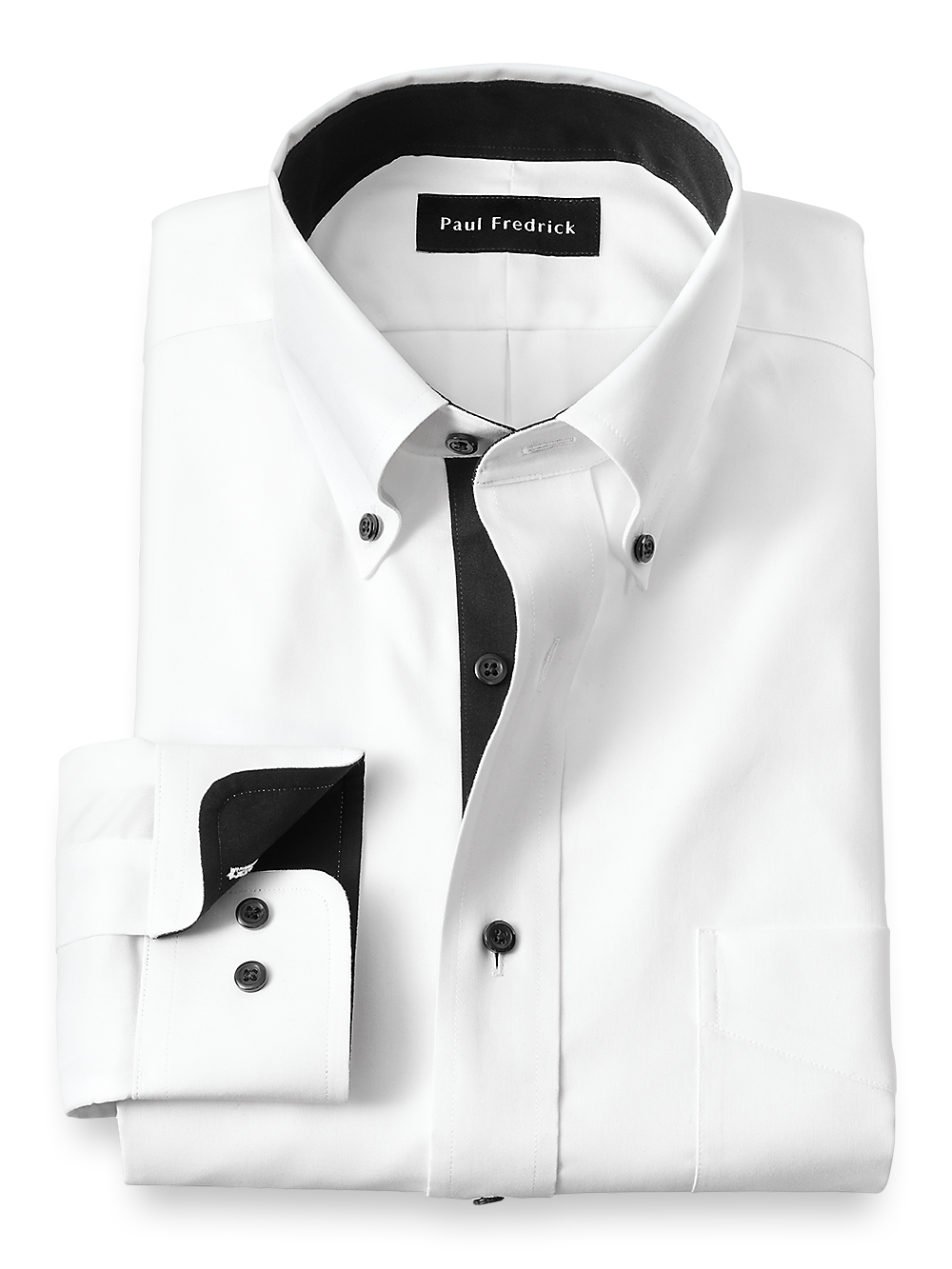 Product Image of Comfort Stretch Non-iron Solid Dress Shirt With Contrast Trim-White/Black