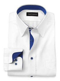 Comfort Stretch Non-Iron Solid Dress Shirt With Contrast Trim - White/cobalt