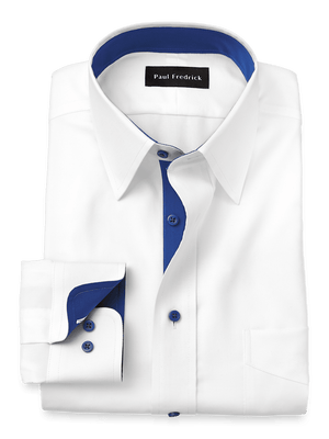 Comfort Stretch Non-Iron Solid Dress Shirt With Contrast Trim - White/cobalt