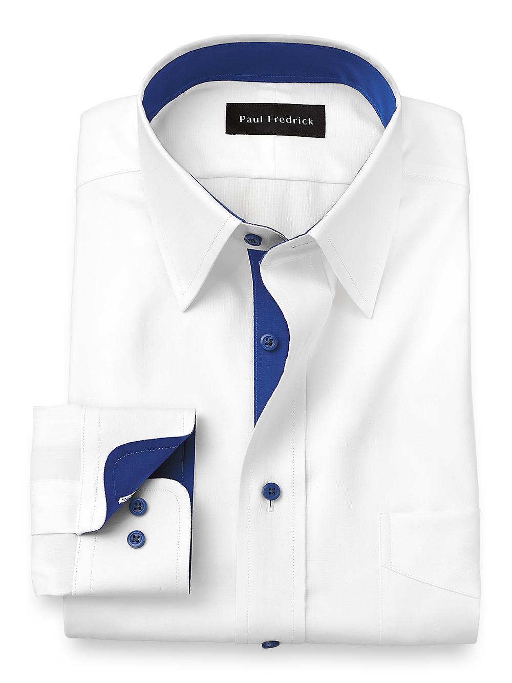 Product Image of Comfort Stretch Non-iron Solid Dress Shirt With Contrast Trim-White/Cobalt