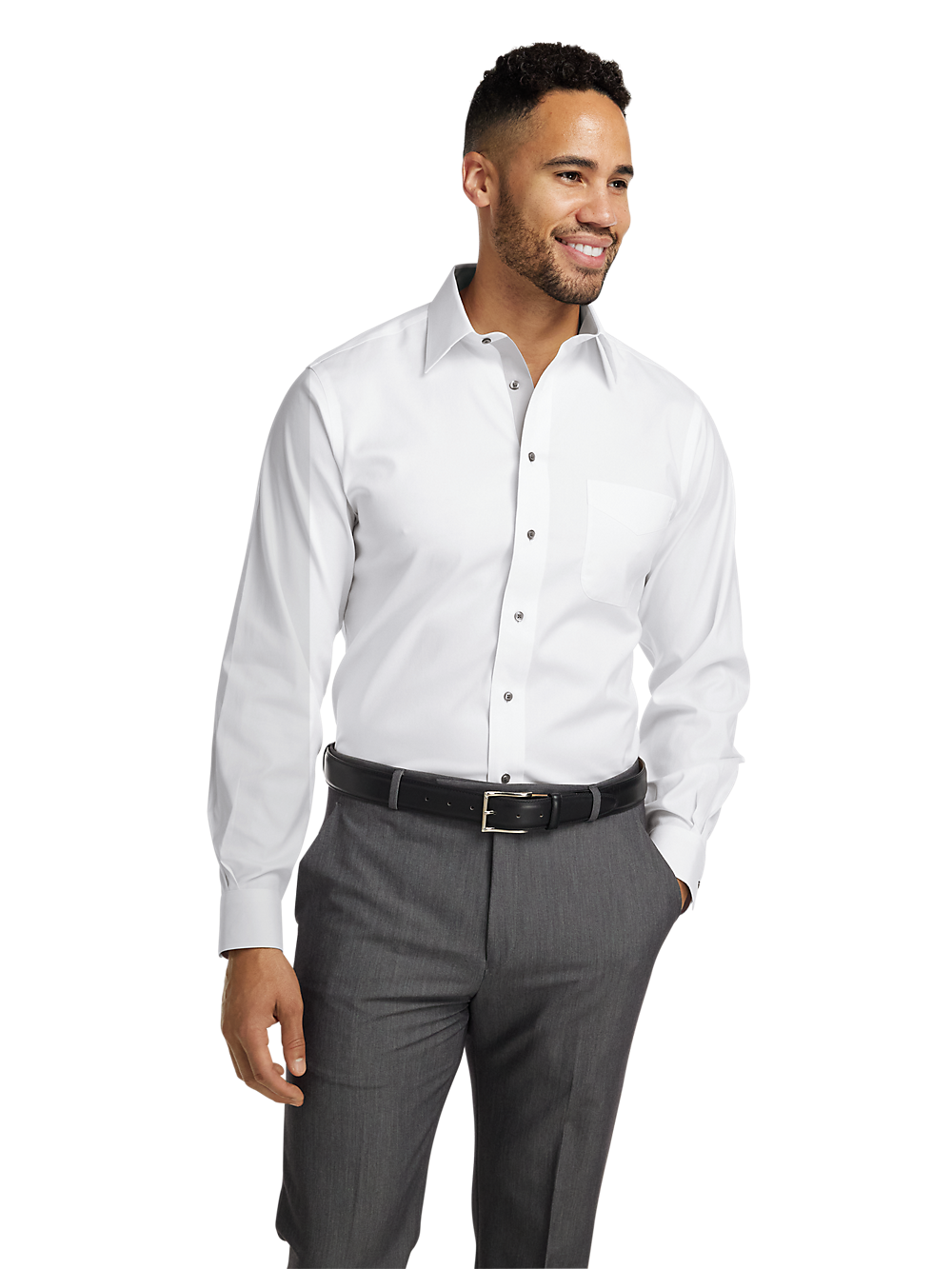 Alternate Image of Comfort Stretch Non-iron Solid Dress Shirt With Contrast Trim-1