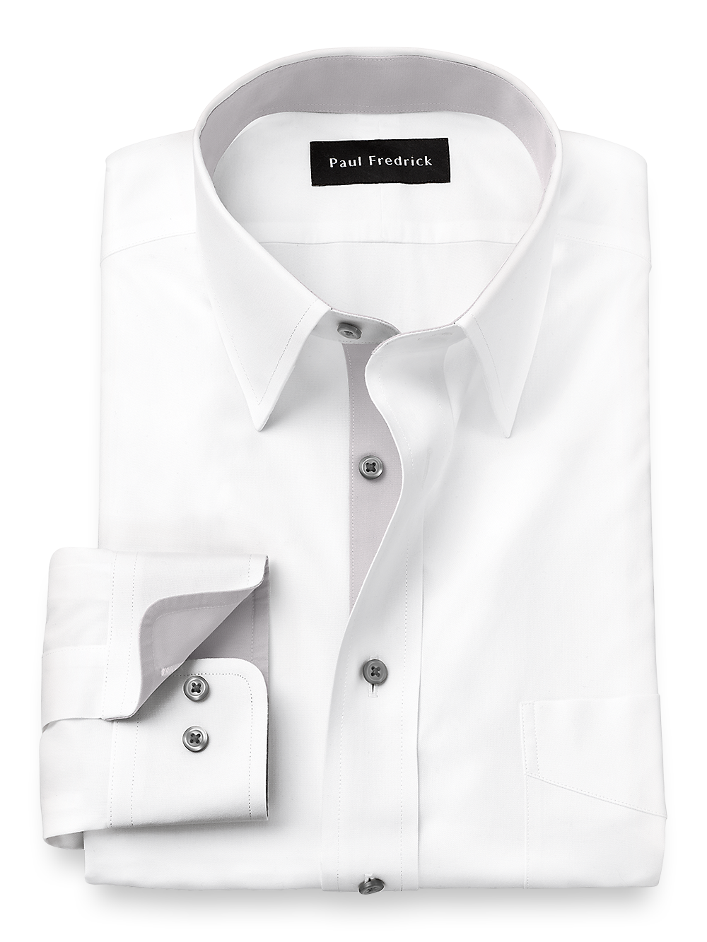 Product Image of Comfort Stretch Non-iron Solid Dress Shirt With Contrast Trim-White/Grey