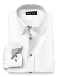 Comfort Stretch Non-Iron Solid Dress Shirt With Contrast Trim - White/grey