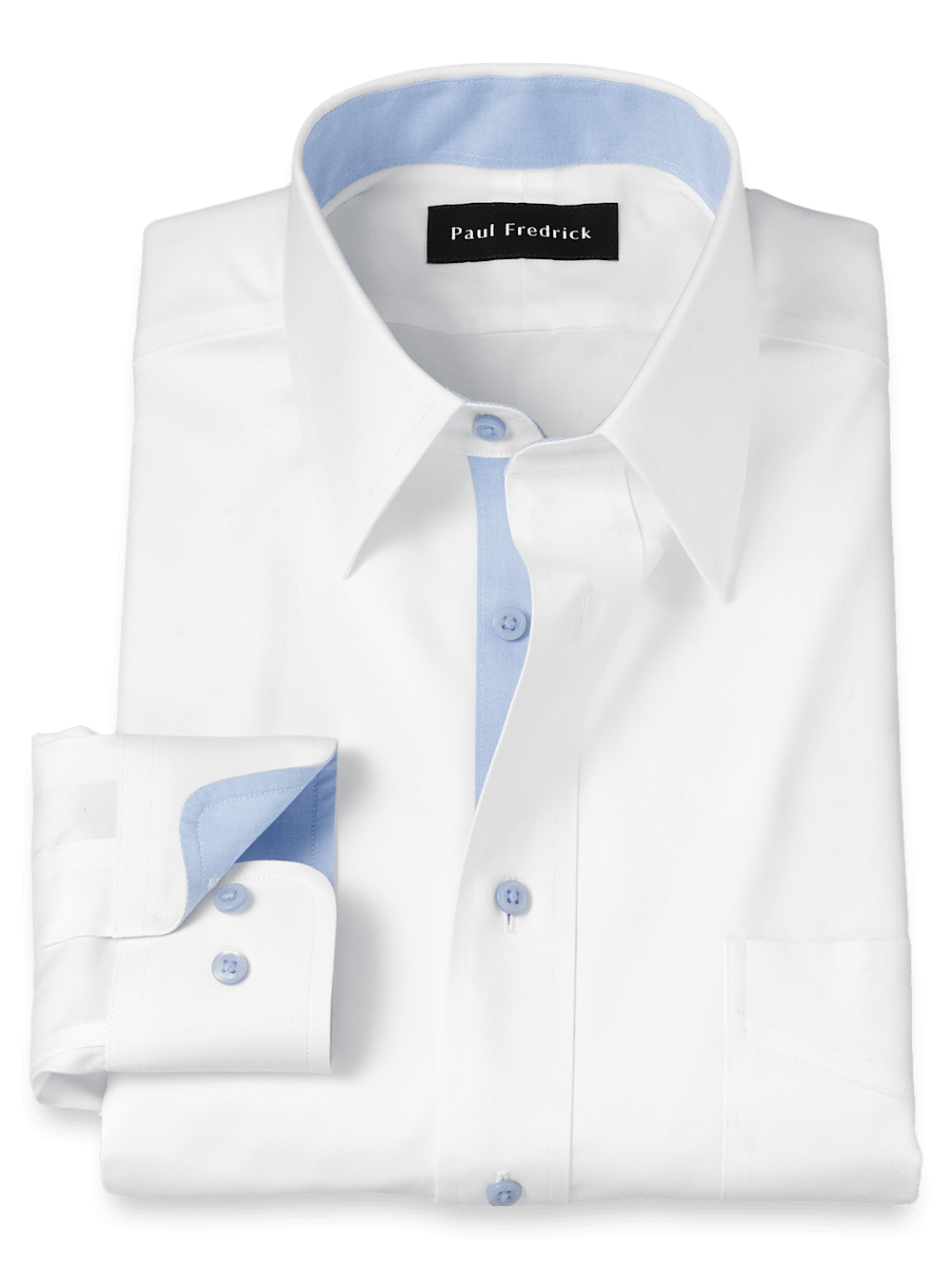 Product Image of Comfort Stretch Non-iron Solid Dress Shirt With Contrast Trim-White/Blue