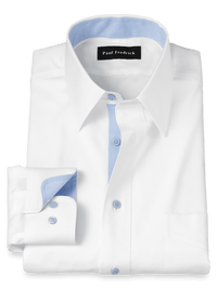 Comfort Stretch Non-Iron Solid Dress Shirt With Contrast Trim - White/blue