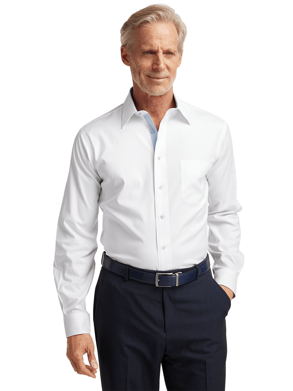 Alternate Image of Comfort Stretch Non-iron Solid Dress Shirt With Contrast Trim-1