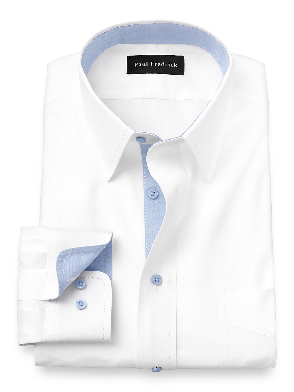 Product Image of Comfort Stretch Non-iron Solid Dress Shirt With Contrast Trim-White/Blue