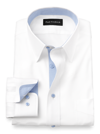 Comfort Stretch Non-Iron Solid Dress Shirt With Contrast Trim - White/blue