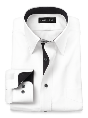 Comfort Stretch Non-Iron Solid Dress Shirt With Contrast Trim - White/black