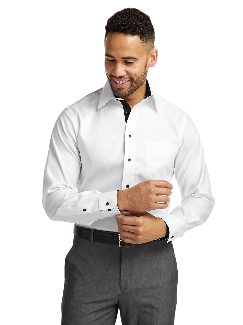 Alternate Image of Comfort Stretch Non-iron Solid Dress Shirt With Contrast Trim-1