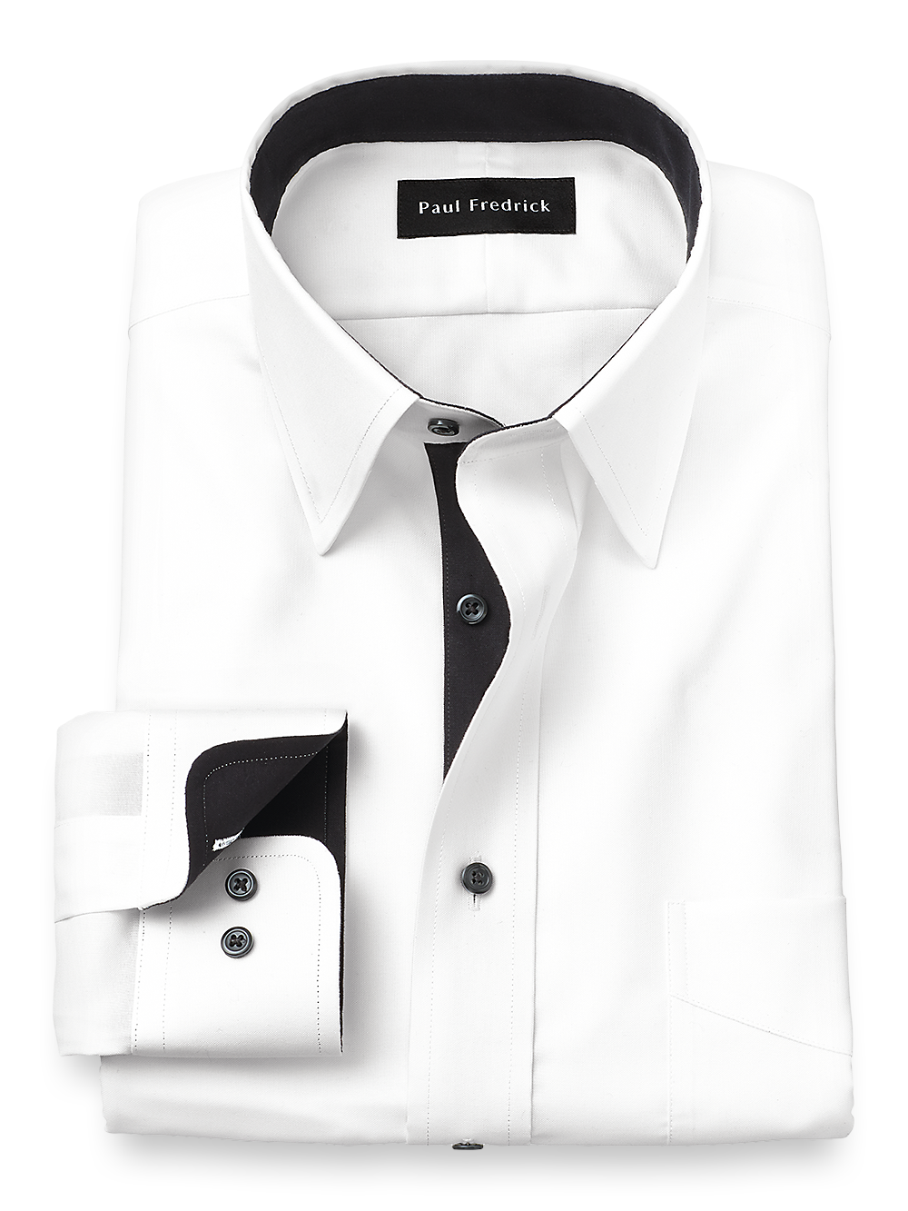 Product Image of Comfort Stretch Non-iron Solid Dress Shirt With Contrast Trim-White/Black