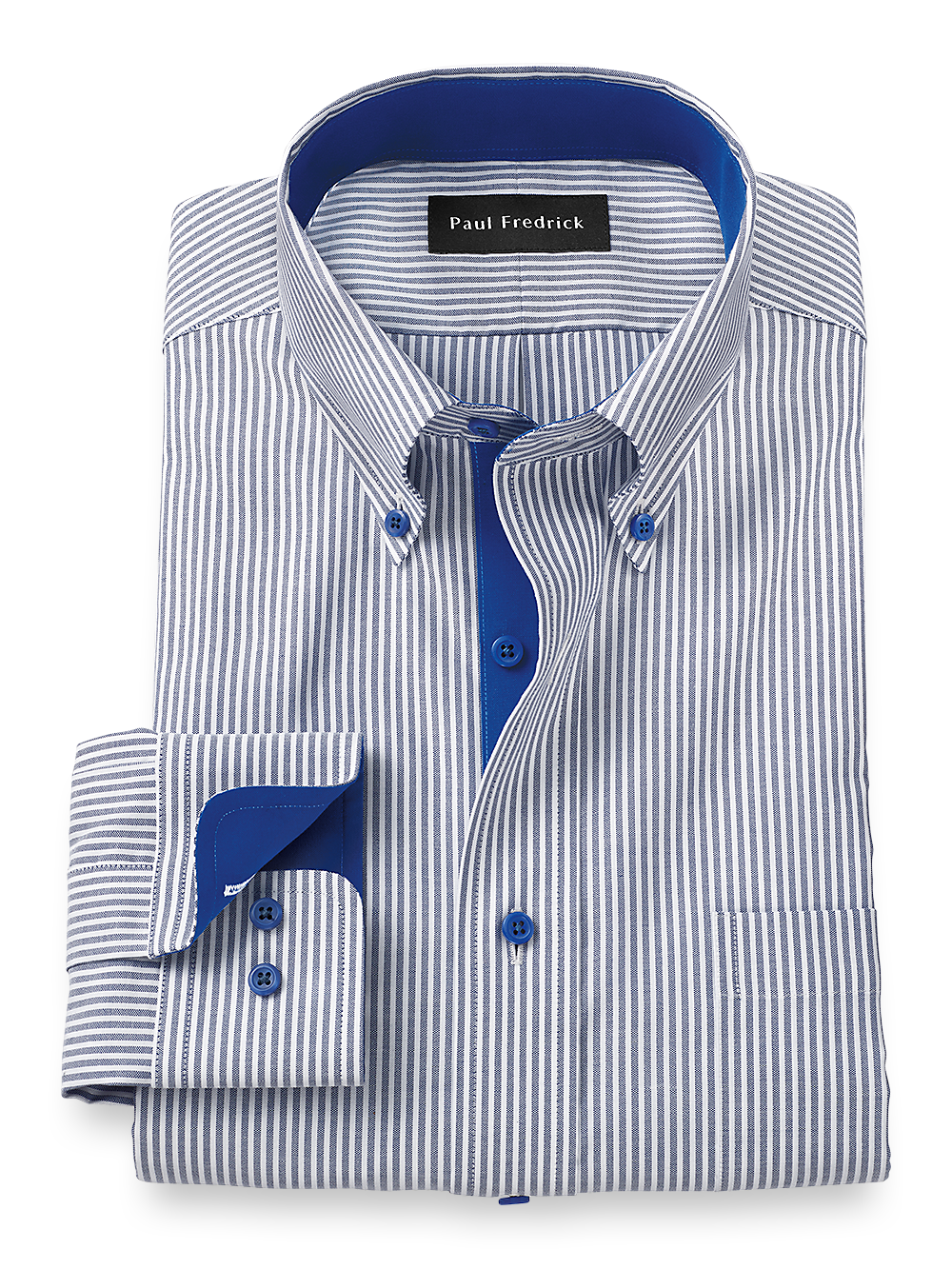 Product Image of Comfort Stretch Non-iron Stripe Dress Shirt With Contrast Trim-Cobalt