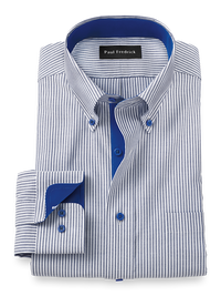 Comfort Stretch Non-Iron Stripe Dress Shirt With Contrast Trim - Cobalt