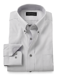 Comfort Stretch Non-Iron Stripe Dress Shirt With Contrast Trim - Grey