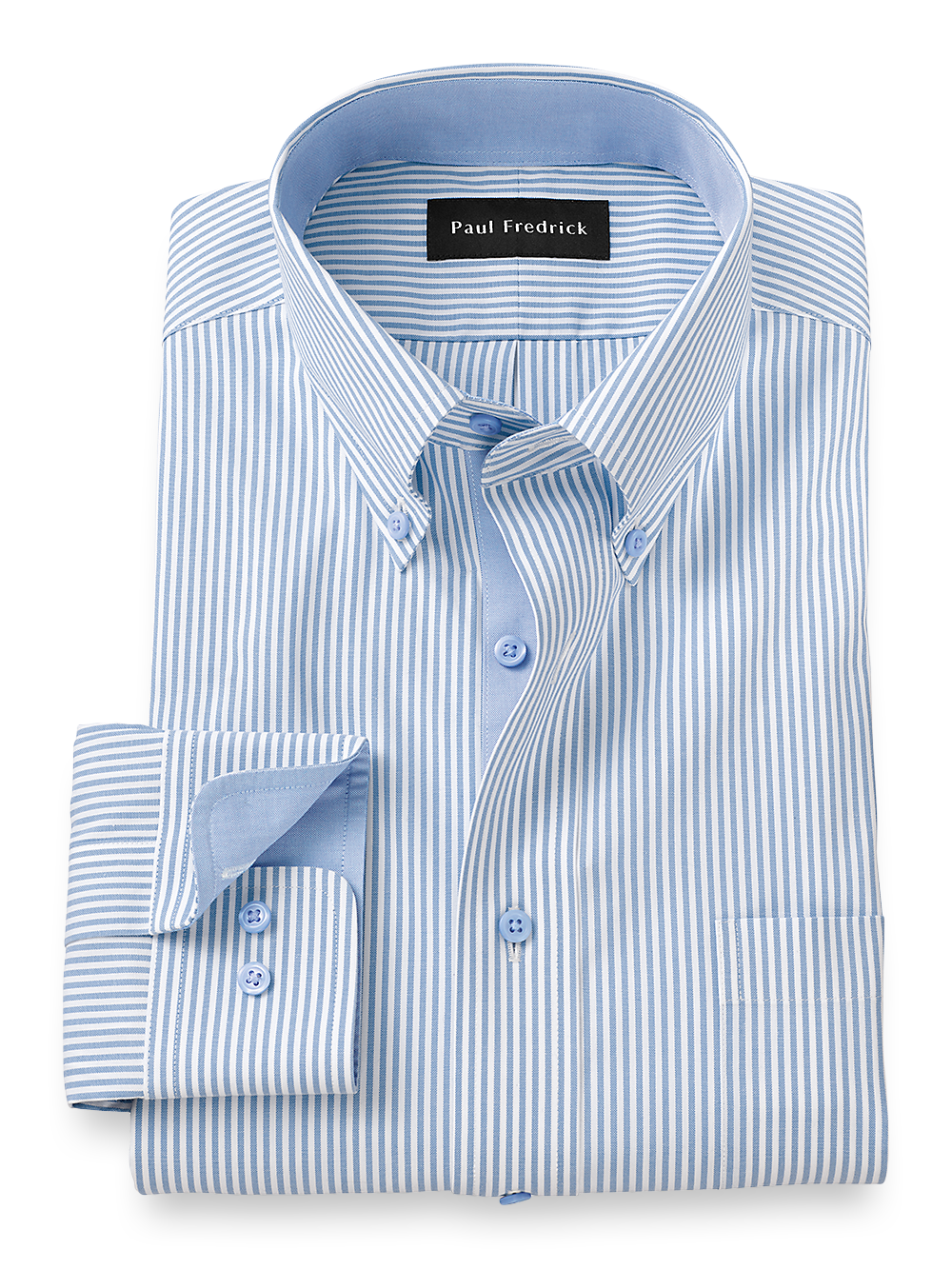 Product Image of Comfort Stretch Non-iron Stripe Dress Shirt With Contrast Trim-Blue