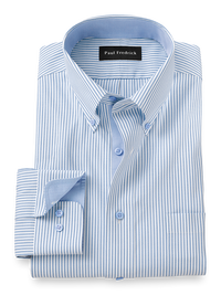 Comfort Stretch Non-Iron Stripe Dress Shirt With Contrast Trim - Blue