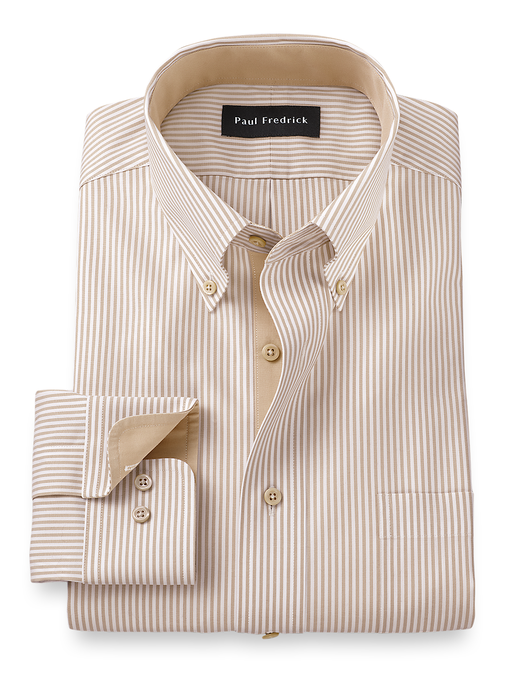 Product Image of Comfort Stretch Non-iron Stripe Dress Shirt With Contrast Trim-Light Tan