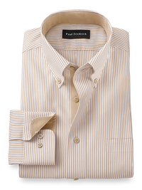 Comfort Stretch Non-Iron Stripe Dress Shirt With Contrast Trim - Light Tan