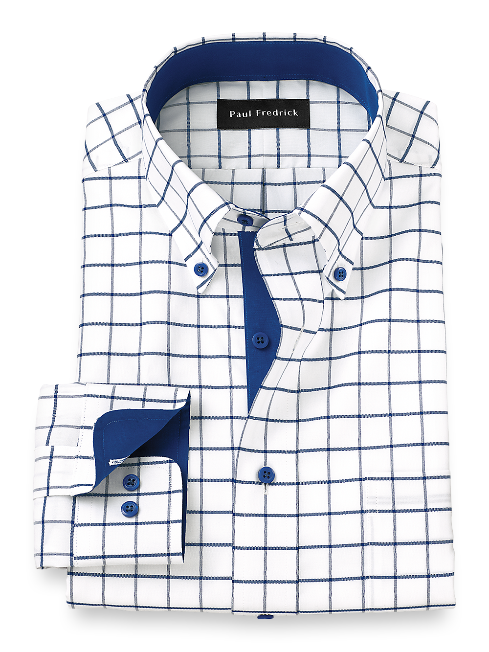 Product Image of Comfort Stretch Non-iron Check Dress Shirt With Contrast Trim-Cobalt