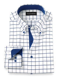 Comfort Stretch Non-Iron Check Dress Shirt With Contrast Trim - Cobalt