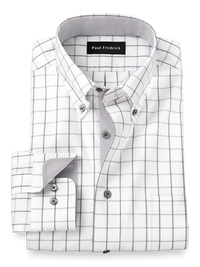 Comfort Stretch Non-Iron Check Dress Shirt With Contrast Trim - Grey