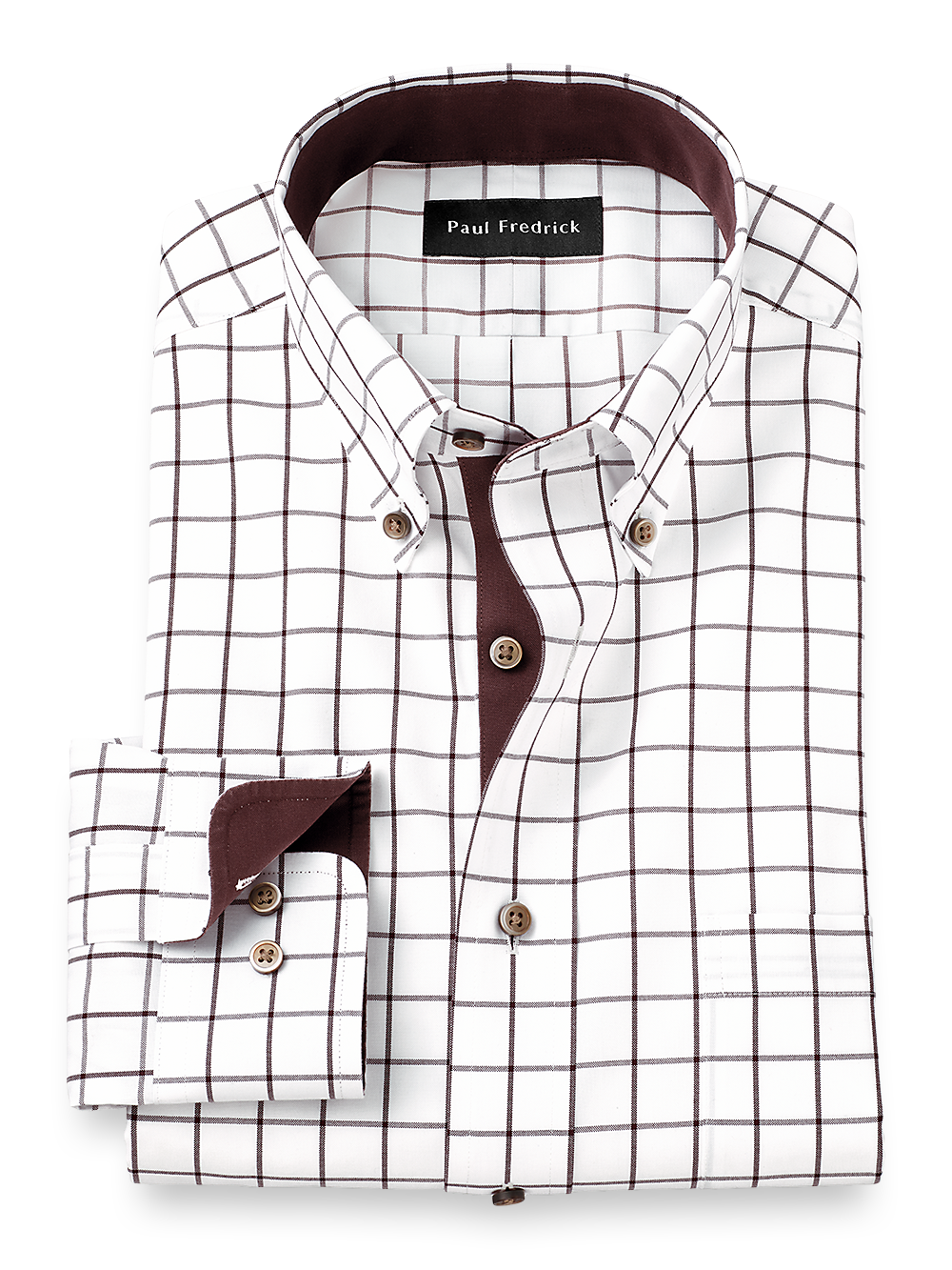 Product Image of Comfort Stretch Non-iron Check Dress Shirt With Contrast Trim-Brown