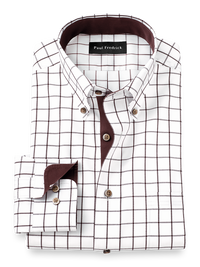 Comfort Stretch Non-Iron Check Dress Shirt With Contrast Trim - Brown