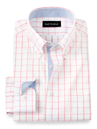 Comfort Stretch Non-Iron Check Dress Shirt With Contrast Trim - Coral