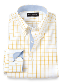 Comfort Stretch Non-Iron Check Dress Shirt With Contrast Trim - Yellow