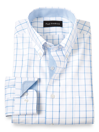 Comfort Stretch Non-Iron Check Dress Shirt With Contrast Trim - Light Blue