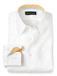 Non-Iron Linen Solid Dress Shirt With Contrast Trim - White