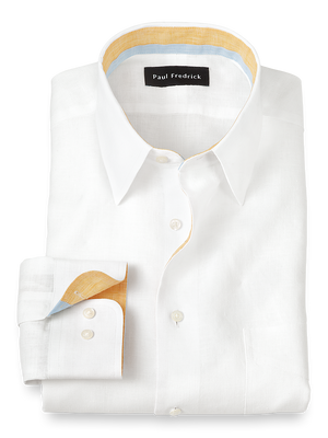 Non-Iron Linen Solid Dress Shirt With Contrast Trim - White