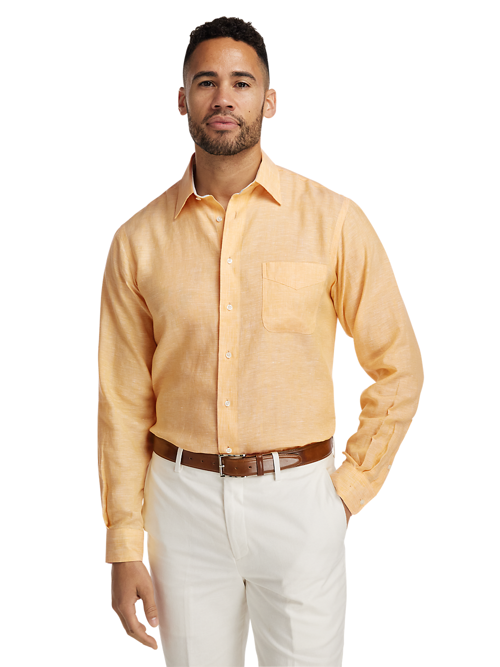 Alternate Image of Non-iron Linen Solid Dress Shirt With Contrast Trim-1