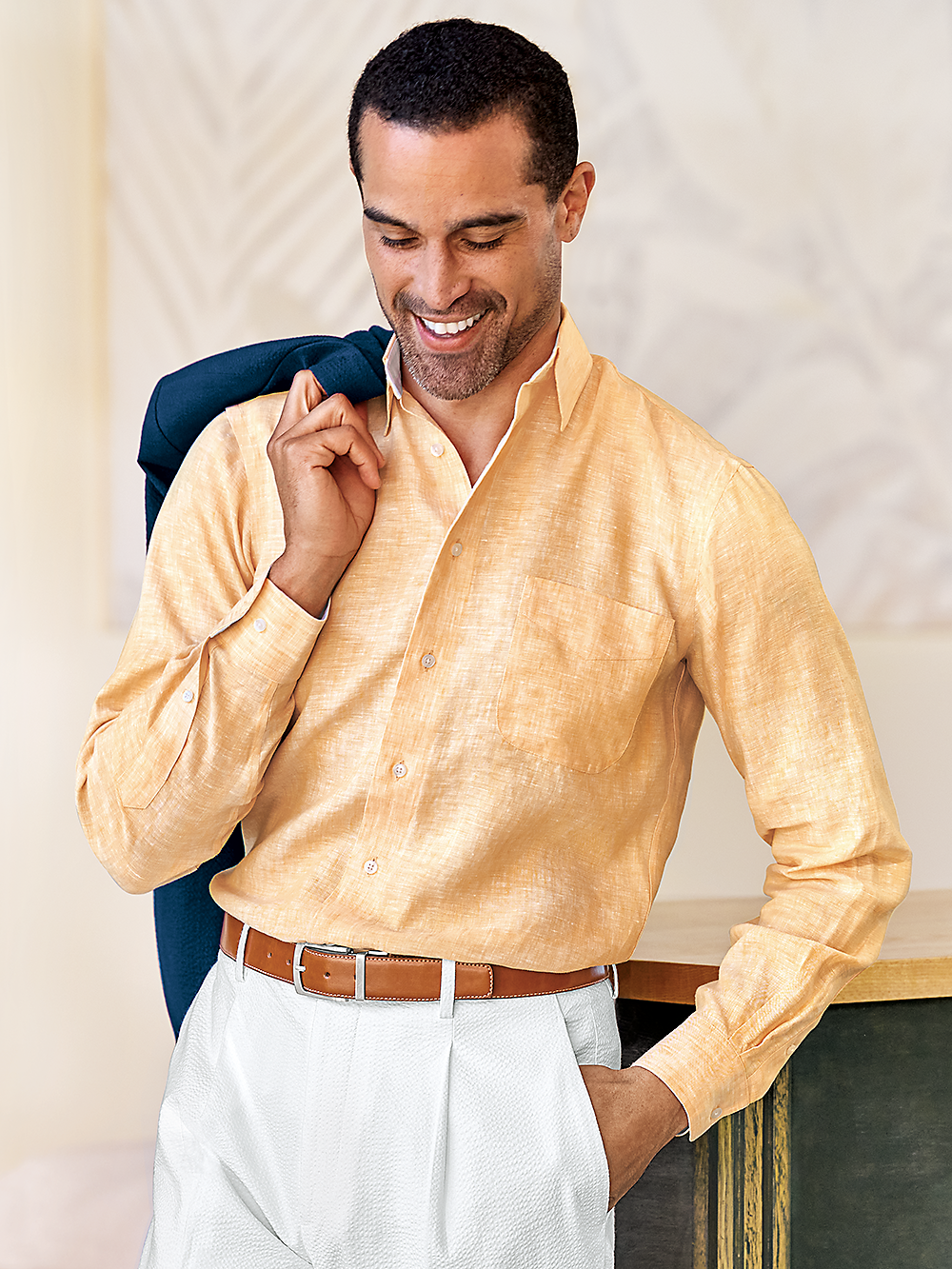 Alternate Image of Non-iron Linen Solid Dress Shirt With Contrast Trim-7