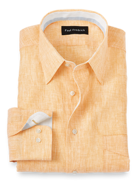 Non-Iron Linen Solid Dress Shirt With Contrast Trim - Yellow