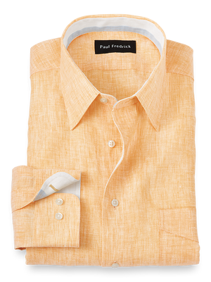 Non-Iron Linen Solid Dress Shirt With Contrast Trim - Yellow