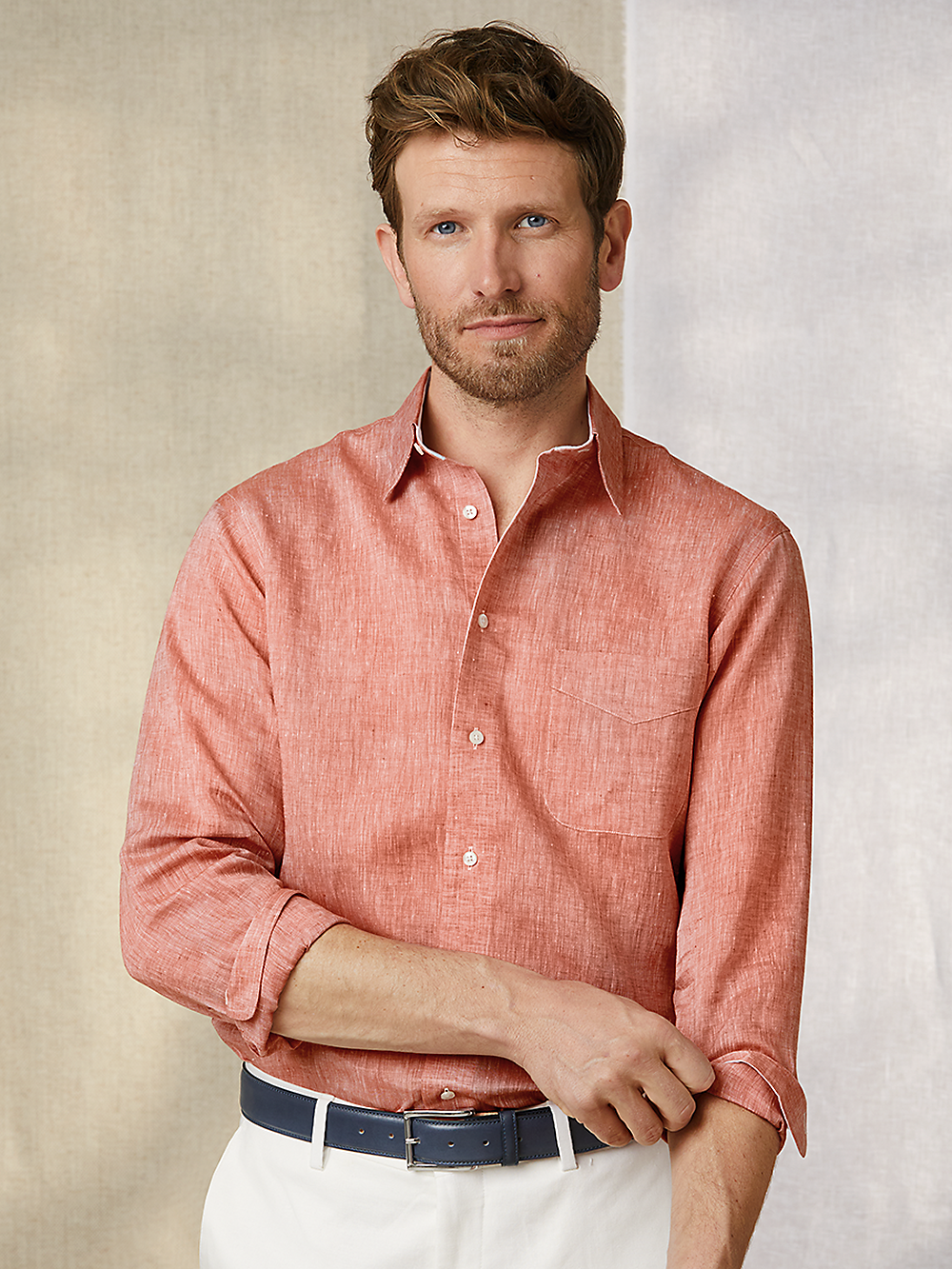 Alternate Image of Non-iron Linen Solid Dress Shirt With Contrast Trim-7