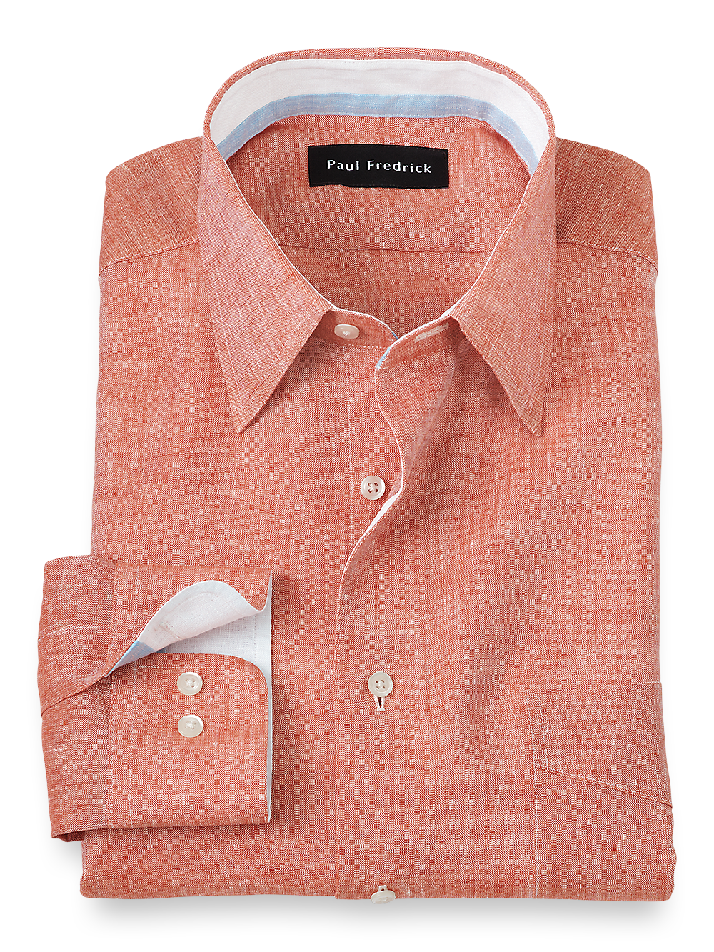 Product Image of Non-iron Linen Solid Dress Shirt With Contrast Trim-Coral