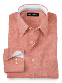 Non-Iron Linen Solid Dress Shirt With Contrast Trim - Coral