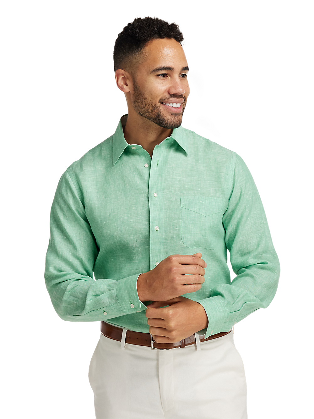 Alternate Image of Non-iron Linen Solid Dress Shirt With Contrast Trim-1