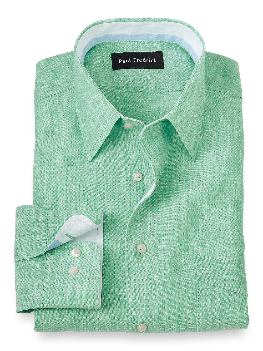 Product Image of Non-iron Linen Solid Dress Shirt With Contrast Trim-Light Green