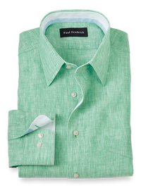 Non-Iron Linen Solid Dress Shirt With Contrast Trim - Light Green