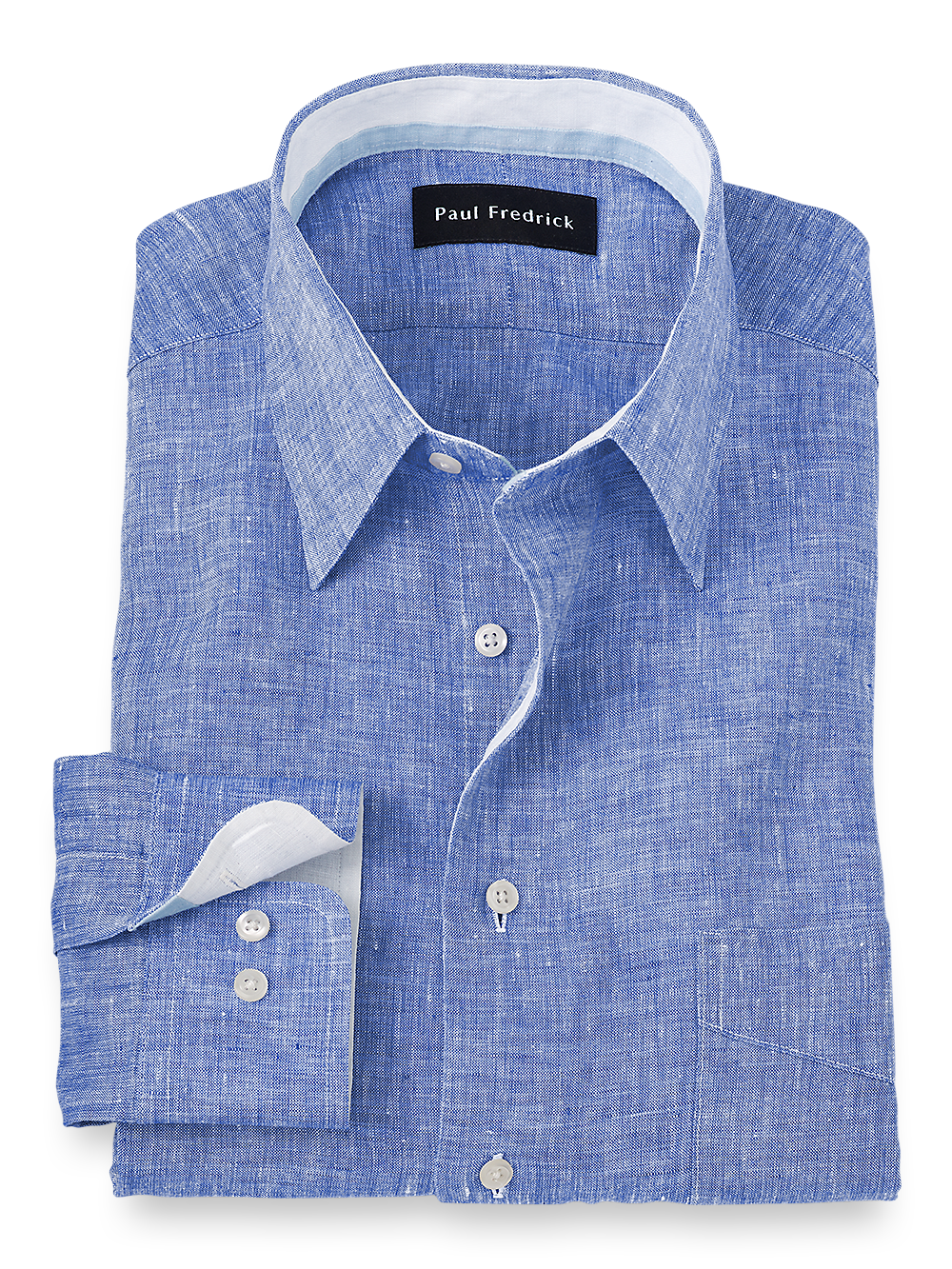 Product Image of Non-iron Linen Solid Dress Shirt With Contrast Trim-Dark Blue