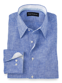 Non-Iron Linen Solid Dress Shirt With Contrast Trim - Dark Blue