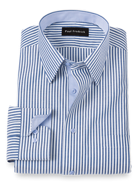 Comfort Stretch Non-Iron Stripe Dress Shirt With Contrast Trim - Cobalt